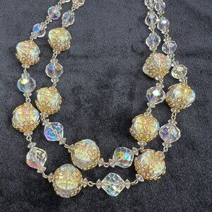 Vendome 2-Strand Aurora Borealis Glass & Gold Filigree Wrapped Beaded Ne…